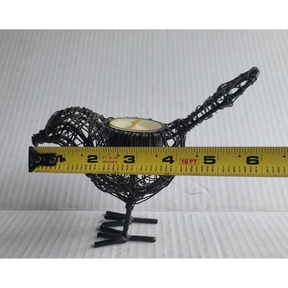 Artisanal‎ Rustic Wire Wrapped Bird Tea Light Candle Holder Dark Metal Figurine